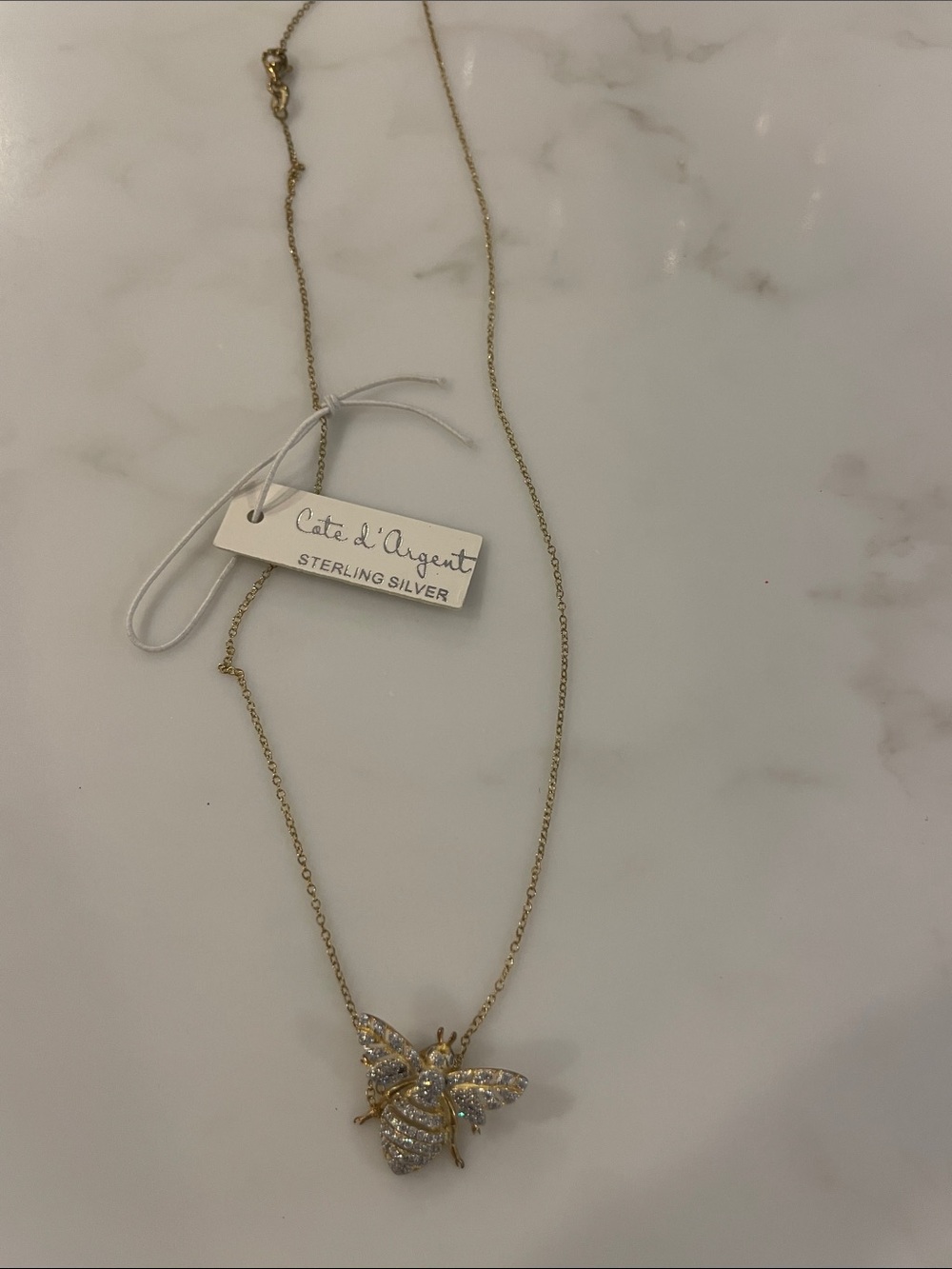 Gold Bee Pendant Necklace with Crystal Accents
